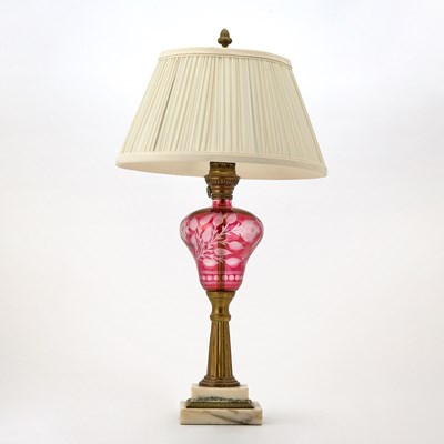 Lot 153 - Ruby Glass, Brass and Marble Table Lamp