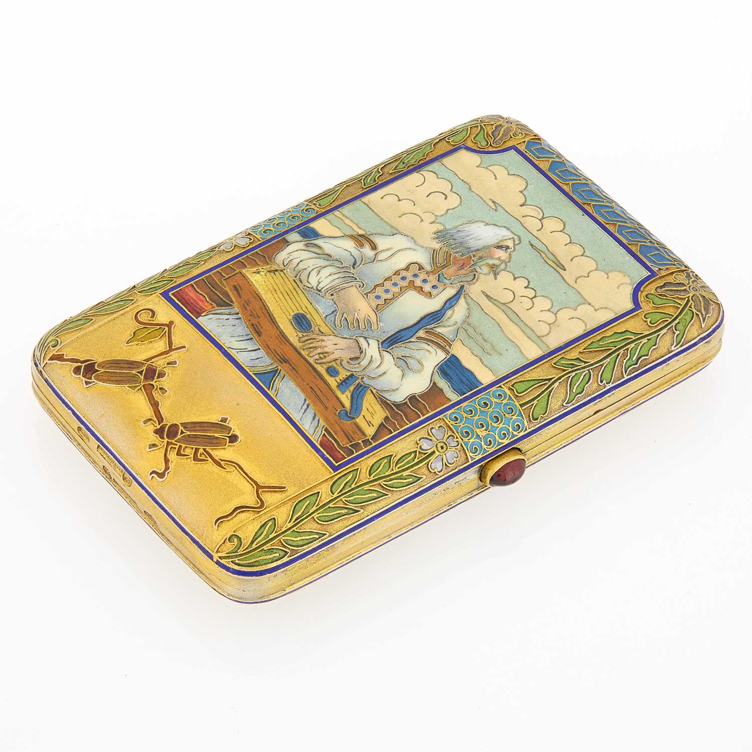 Lot 66 - Russian Silver-Gilt and Pictorial Enamel Cigarette Case