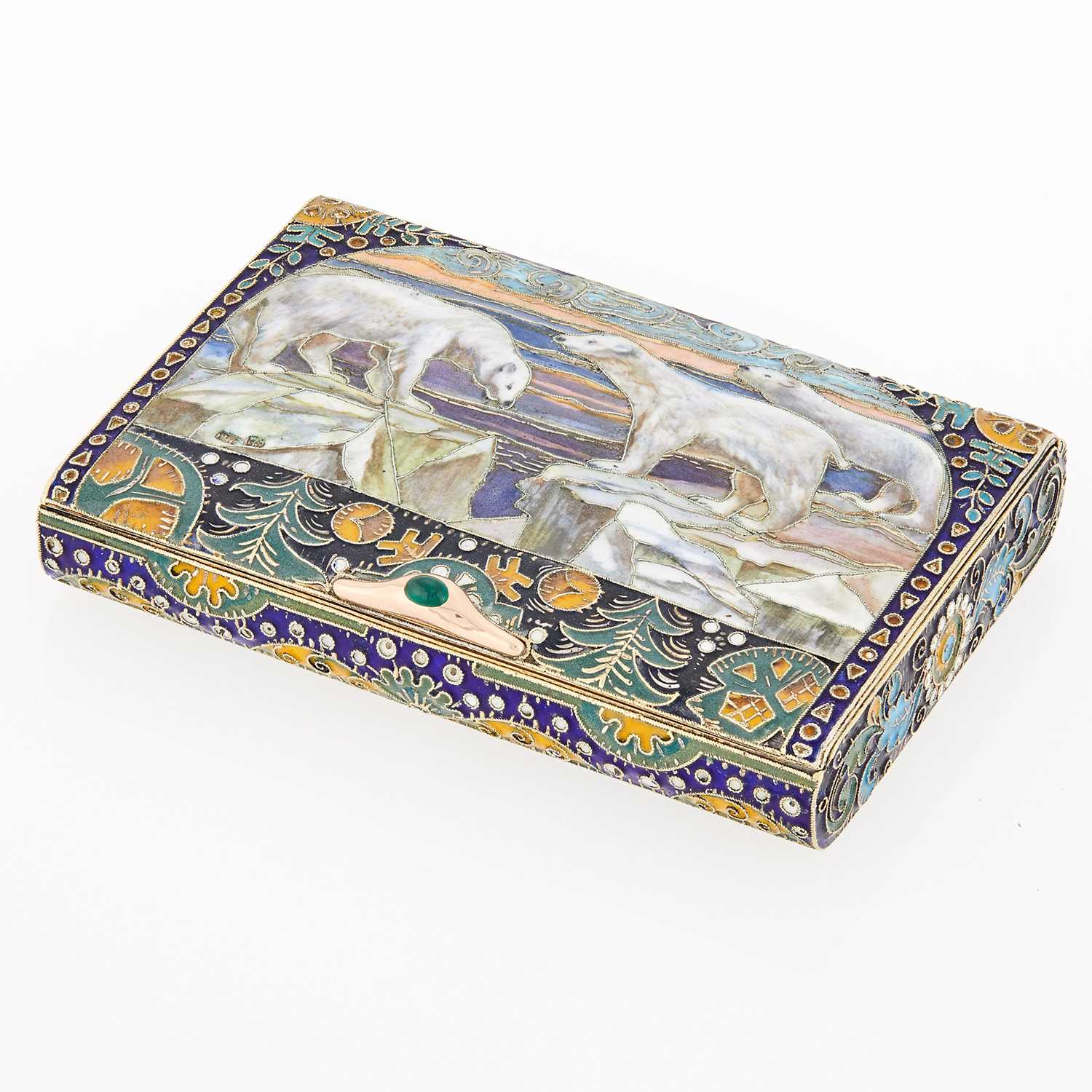 Lot 67 - Russian Silver-Gilt, Cloisonné and Pictorial Enamel Cigarette Case