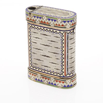 Lot 64 - Russian Silver Trompe l'oeil and Champlevé Enamel Cigarette Case