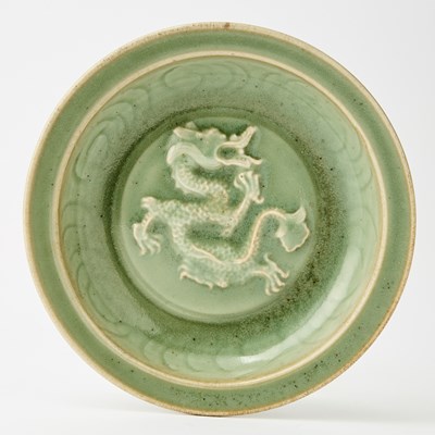 Lot 170 - A Chinese Longquan Celadon 'Dragon' Dish
