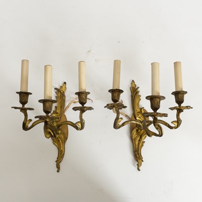 Lot 349 - Pair of Baroque Style Brass Wall Sconces