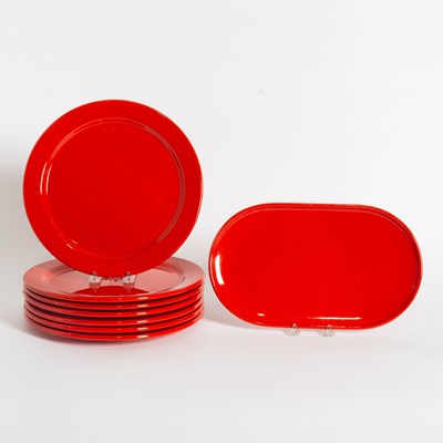 Lot 354 - Set of Seven Red Glazed Ceramic Dinner Plates
