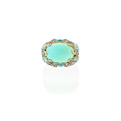 Lot 2141 - LeVian Gold, Turquoise and Colored Stone Ring