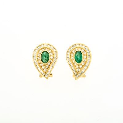 Lot 2212 - Pair of Gold, Emerald and Diamond Earrings