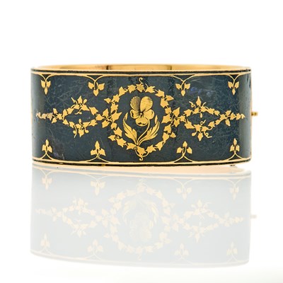 Lot 2107 - Gold and Black Enamel Bangle Bracelet