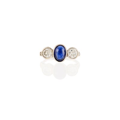 Lot 185 - Platinum, Cabochon Sapphire and Diamond Ring