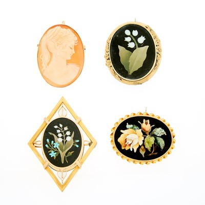 Lot 2108 - Group of Gold, Gilt-Metal, Hardstone and Shell Cameo Brooches