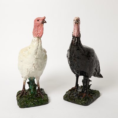 Lot 242 - Pair of Glazed Pottery Figures of Turkeys