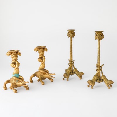 Lot 349 - Two Pairs of Gilt-Bronze Candlesticks