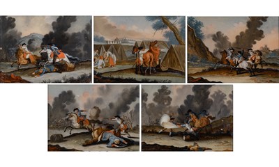 Lot 368 - Set of Five South German or Austrian Framed Reverse Glass Paintings of Military Scenes