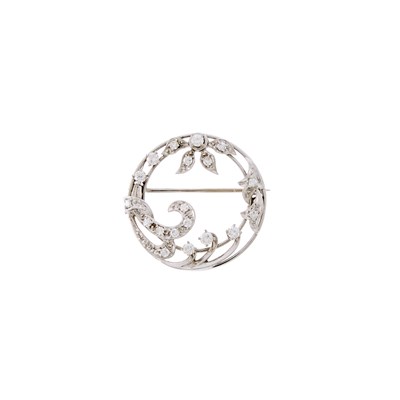 Lot 1114 - White Gold and Diamond Circle Brooch