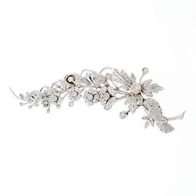 Lot 1139 - White Gold and Diamond 'En Tremblant' Floral Brooch
