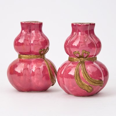 Lot 583 - A Pair of Chinese Pink Glazed Porcelain Triple Gourd Bottles