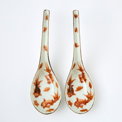 Lot 216 - A Pair of Chinese Iron Red and White Porcelain Spoons