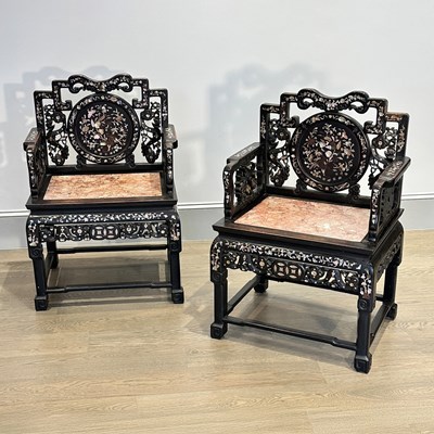 Lot 1120 - Pair of Chinese Mother-of-Pearl Inlaid Armchairs