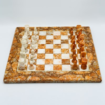 Lot 1138 - Red and White Marble Chess Set