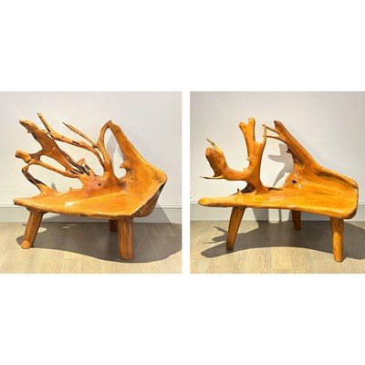 Lot 1123 - Two Teak Root Settees