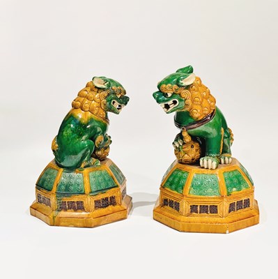 Lot 1100 - Pair of Sancai Glazed Earthenware Lions