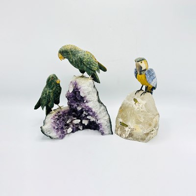 Lot 1133 - Three Hardstone Parrots