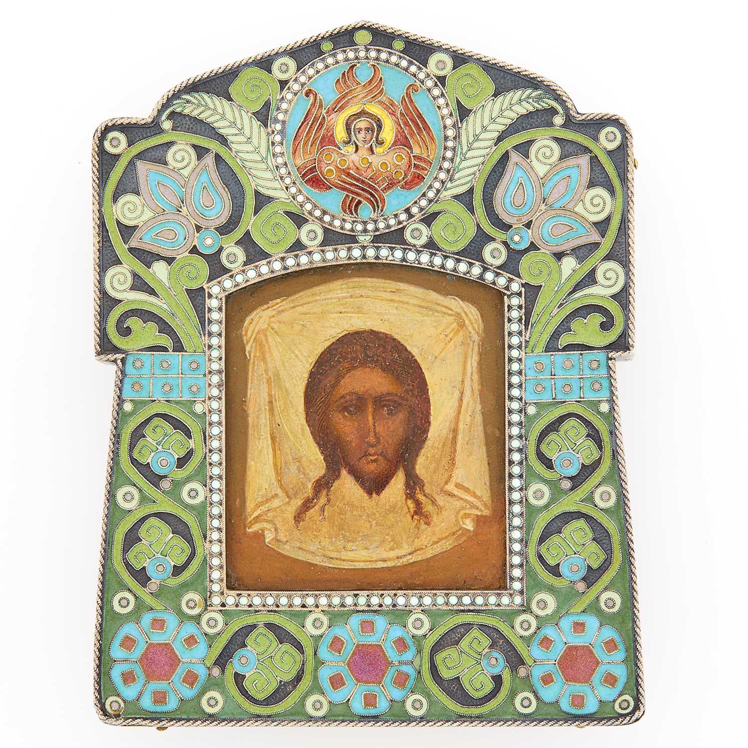 Lot 71 - Russian Silver and Cloisonné Enamel Icon of the Mandylion