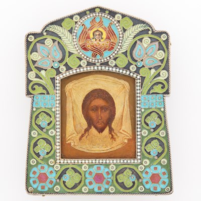 Lot Russian Silver and Cloisonné Enamel Icon of the Mandylion