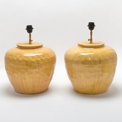 Lot 185 - Pair of Yellow Glazed Ceramic Table Lamps