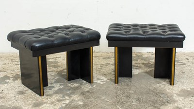 Lot 367 - Pair of Mid Century Modern Black Painted Wood and Leather Stools