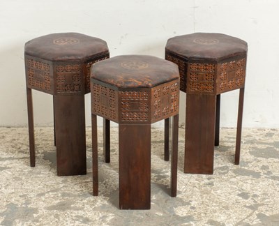 Lot 369 - Group of Three Moroccan Style Carved Wood Stools