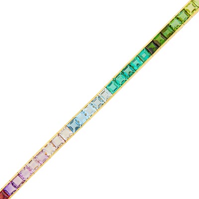 Lot 1147 - Gold and Colored Stone Rainbow Straightline Bracelet