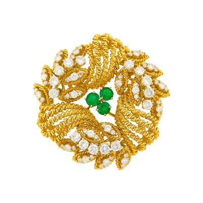 Lot 135 - Gold, Emerald and Diamond Wreath Brooch