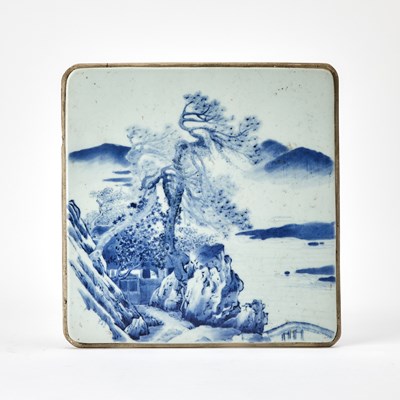 Lot 573 - A Chinese Blue and White Porcelain Plaque