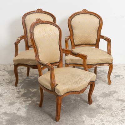 Lot 379 - Set of Three Louis XV Style Upholstered Armchairs