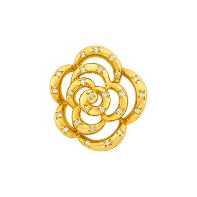 Lot 34 - Van Cleef and Arpels Gold and Diamond 'Camellia' Clip-Brooch