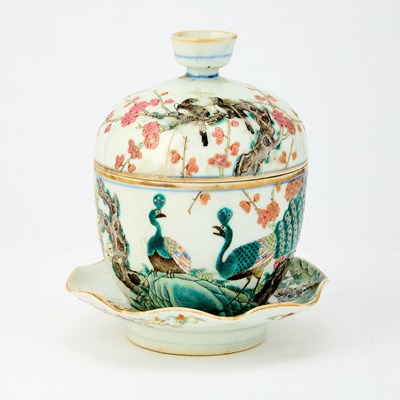 Lot 210 - A Chinese Enameled Porcelain Rice Bowl, Saucer and Cover