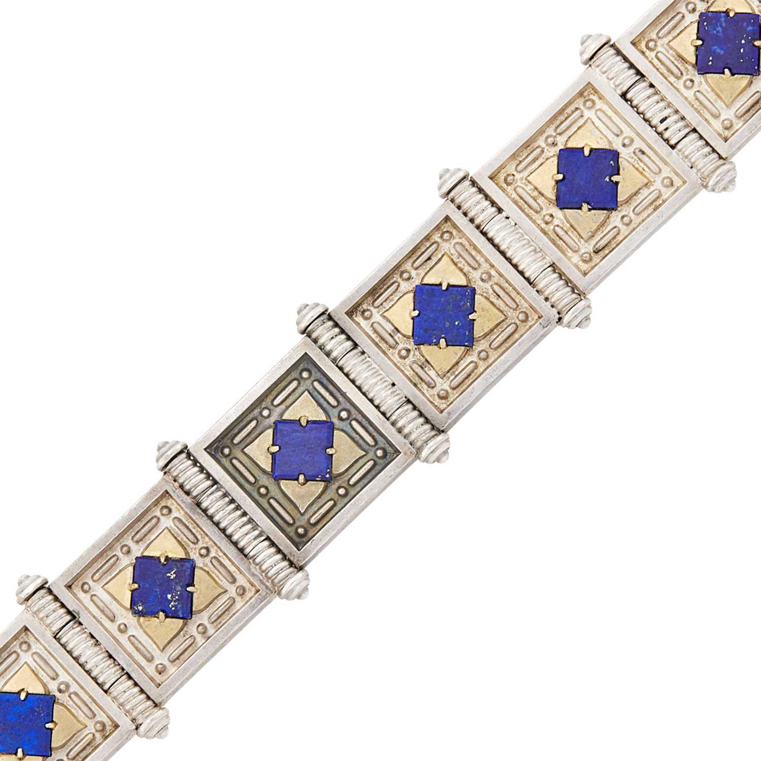 Lot 146 - Carlo Giuliano Gothic Revival Silver, Silver-Gilt and Lapis Bracelet
