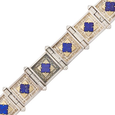 Lot 146 - Carlo Giuliano Gothic Revival Silver, Silver-Gilt and Lapis Bracelet