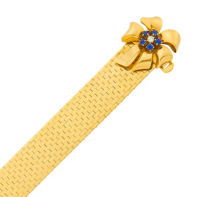 Lot 244 - Cartier Gold, Sapphire and Diamond Bow Slide Bracelet