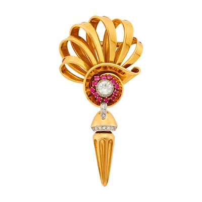 Lot 1055 - Gold, Platinum, Diamond and Synthetic Ruby Clip