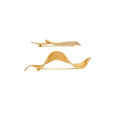 Lot 2029 - Angela Cummings Pair of Gold and Diamond Brooches