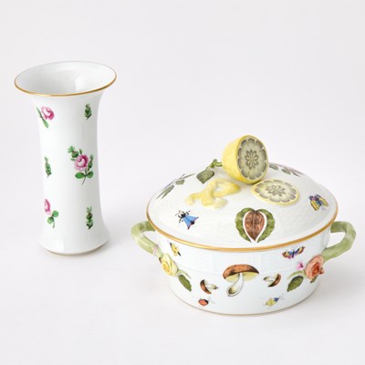 Lot 3211 - Two Herend Hand-Painted Porcelain Table Articles