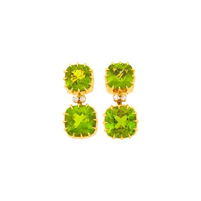 Lot 70 - Seaman Schepps Pair of Gold, Peridot and Diamond Pendant-Earclips