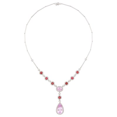 Lot 1104 - White Gold, Kunzite, Pink Tourmaline and Diamond Pendant-Necklace