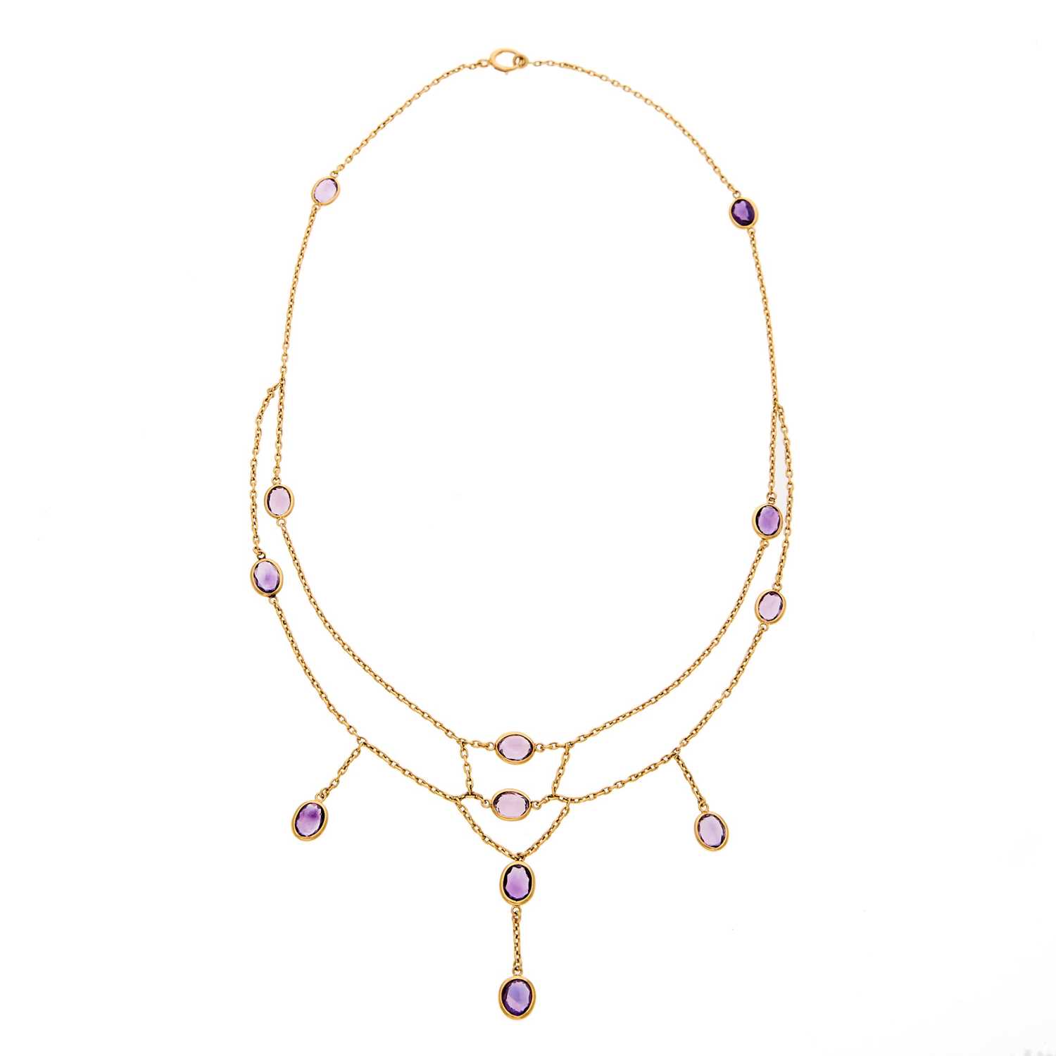 Lot 2224 - Antique Gold and Amethyst Festoon Necklace