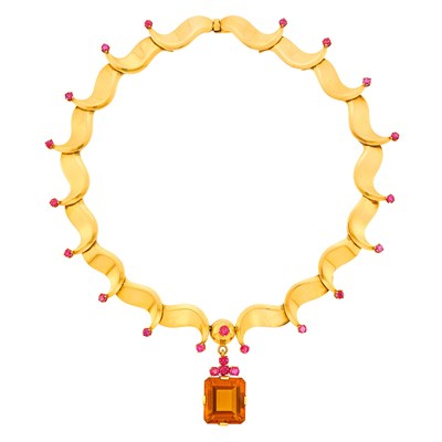 Lot 1056 - Gold, Ruby and Citrine Pendant-Necklace