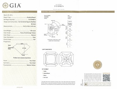 Lot 111 - Platinum, Fancy Vivid Orange-Yellow Diamond and Diamond Ring