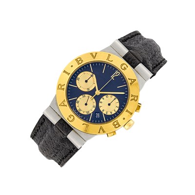 Lot 1126 - Bulgari Gold and Stainless Steel 'Diagono' Chronograph Wristwatch, Ref. CH 35 SG