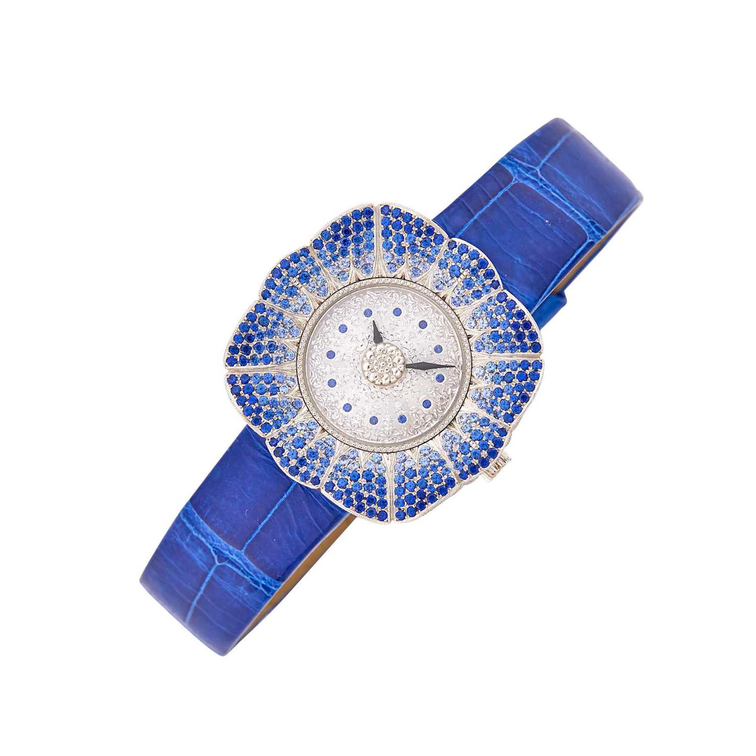 Lot 132 - Gianmaria Buccellati White Gold and Sapphire 'Eliochron' Wristwatch