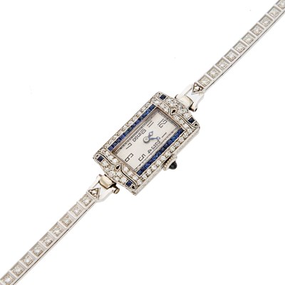 Lot 2143 - Platinum, White Gold, Diamond and Sapphire Wristwatch