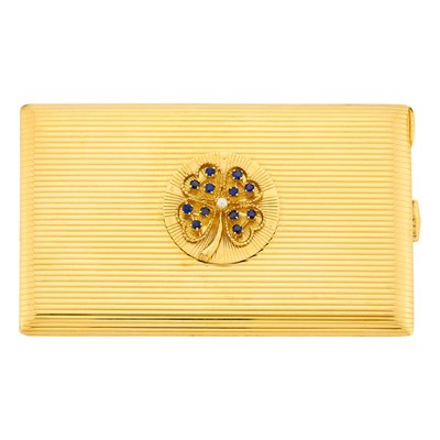 Lot 1058 - Gold, Sapphire and Cultured Pearl Cigarette Case